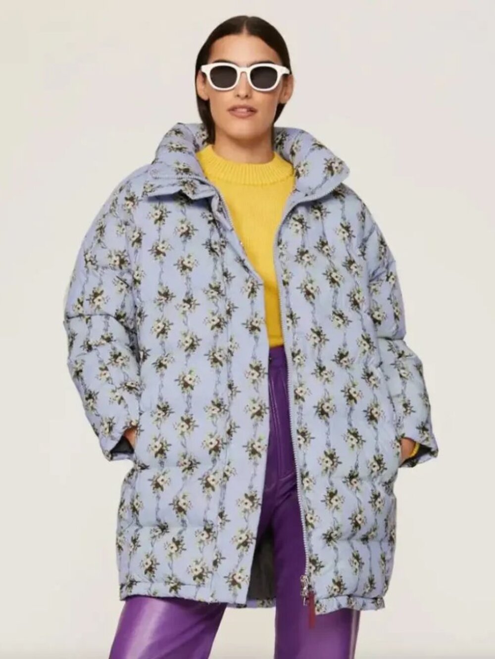 RACHEL ANTONOFF Jemma Cocoon Puffer Coat Dead Bouquet Blue vintage floral MED LG